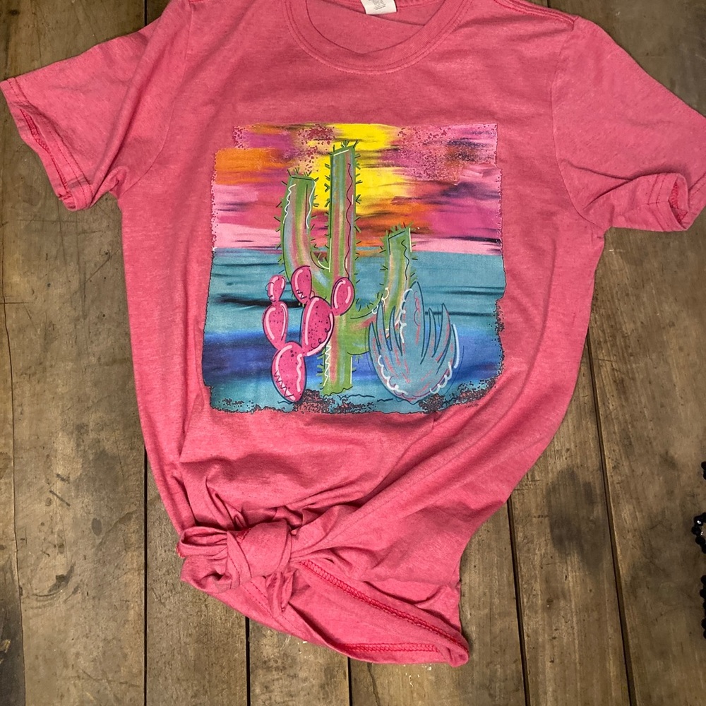 Cactus Tee- Hand Painted Design
